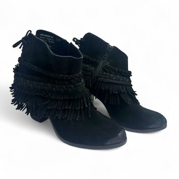 Naughty Monkey Lyne Ankle Bootie Size 7.5 Black Suede Fringe Western Ankle Boot - Picture 1 of 11